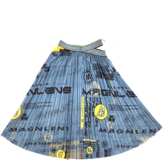 Magnlens Sheer Midi Skirt Womens Size XS Blue Graphic Print Cutout Rave Festival