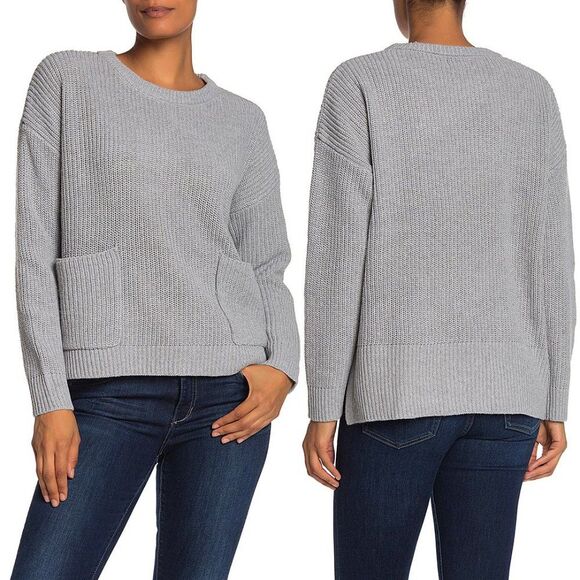 Melloday Women’s Two Pocket Pullover Crewneck Cozy Knit Sweater Gray Medium