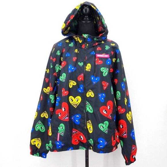 Members Only Keith Haring Heart Windbreaker Womens XL Kidcore Retro 90s Style