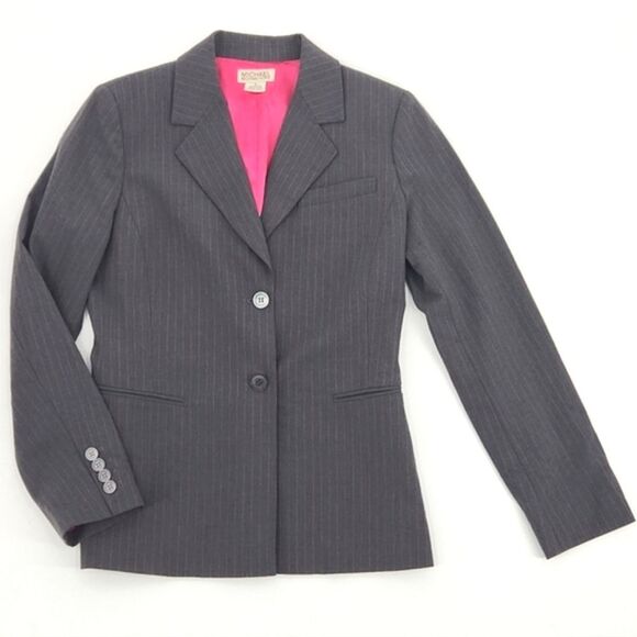 Michael Kors Blazer Womens Size 4 Grey & Pink Pinstripe Single Breasted