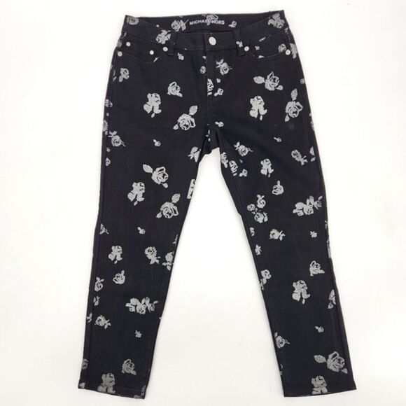 Michael Kors Izzy Cropped Skinny Jeans Womens Size 2P Petite Floral Metallic