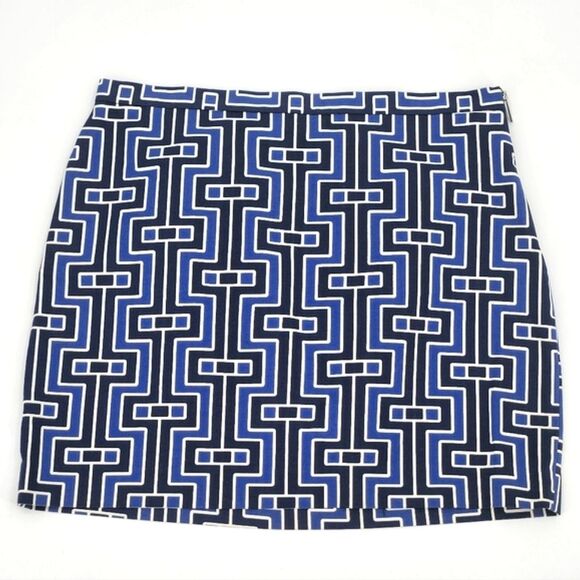 Michael Kors Mini Skirt Size 10 Womens Navy Blue White Geometric Key Print