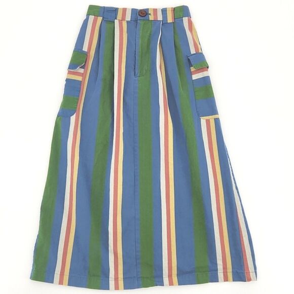 Midi Cargo Skirt Womens Small Multicolor Stripes Elastic Waist Kidcore Retro 90s