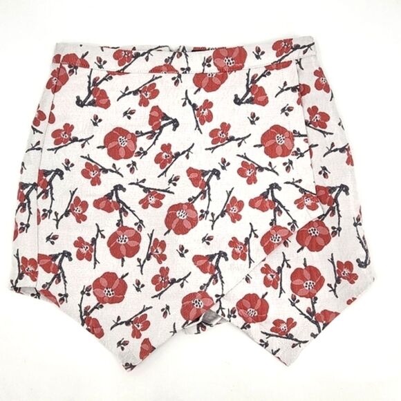 Missguided Floral Embroidered Wrap Skort Skirt Womens Size 2 Red & Light Grey