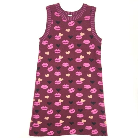 Missoni Sweater Dress Size 8 Womens Burgundy Red Merino Wool Blend Hearts Kisses