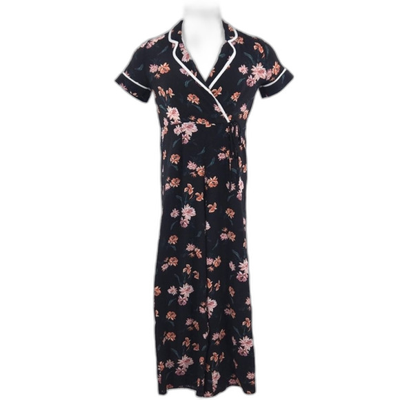 Monteau Jumpsuit Jumper Womens Size Small Dark Florals Black Romantic 90s Retro
