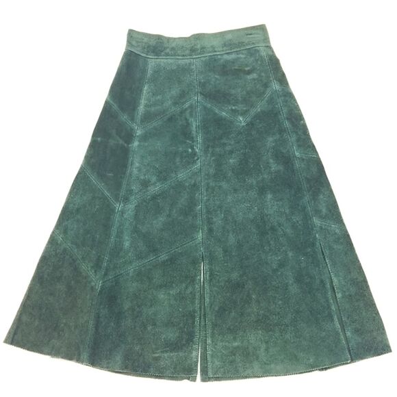 Montgomery Ward Tannery Leather Midi Skirt Size 7/8 Chevron Patchwork Western