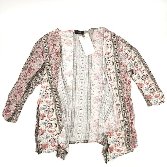 Naïf Cardigan Size 3X Womens Paisley Print  Gauze 3/4 Ruched Sleeves Open Front