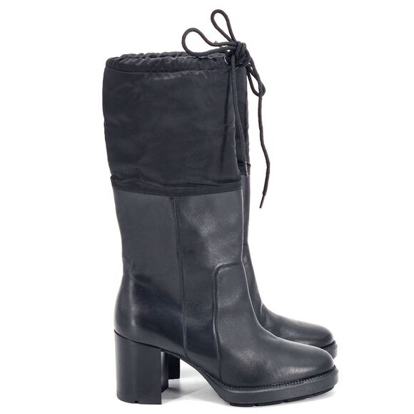 New Aquatalia Ishana Shearling Lined Black Leather Winter Boots Womens Size 5