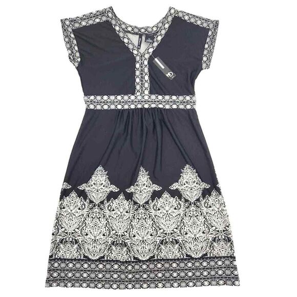 New Directions Pop Fit and Flare Black & White Dress Womens Size Petite Small