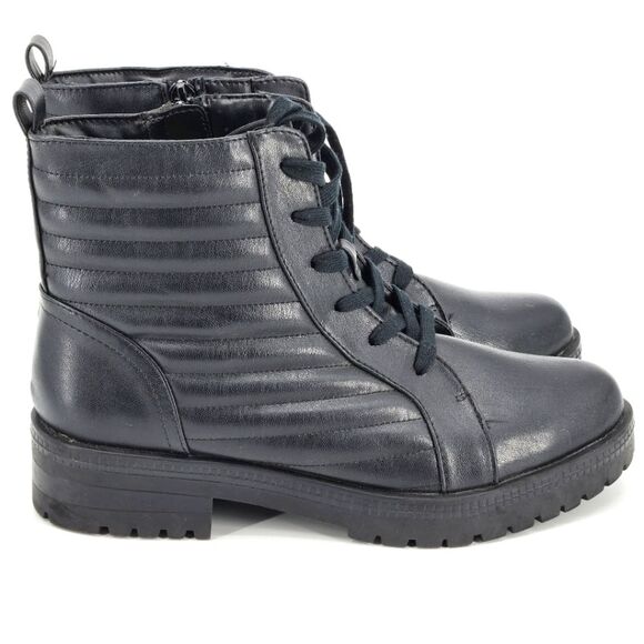 New LifeStride Stormy Black Chunky Lug Sole Combat Boots Womens 9.5
