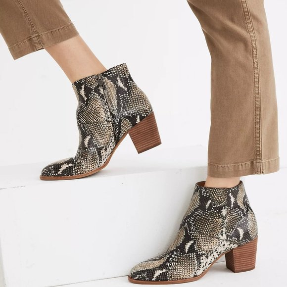 New Madewell Rosie Ankle Boots Booties in Snakeskin Embossed Leather 7, 8, 8.5