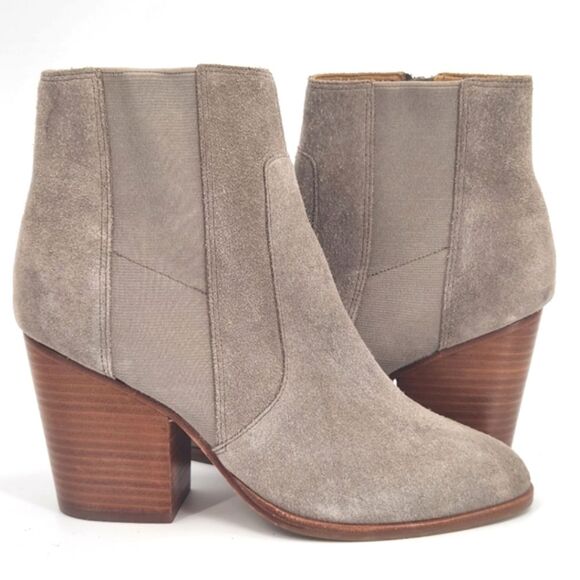 New Soludos Emma Gray Leather Suede Ankle Boots Booties Womens Size 7.5
