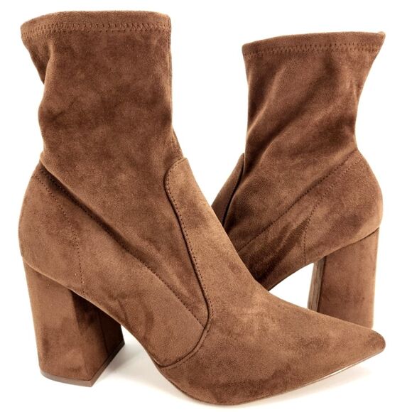 New Steve Madden Hayes Block Heel Brown Faux Suede Booties Boots Womens Size 10