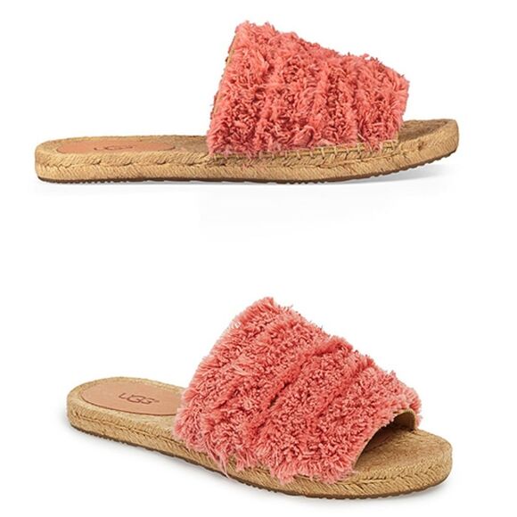 New Ugg Women’s Edith Slide Yarn Fringe Slide Sandal Bright Coral Pink Size 6