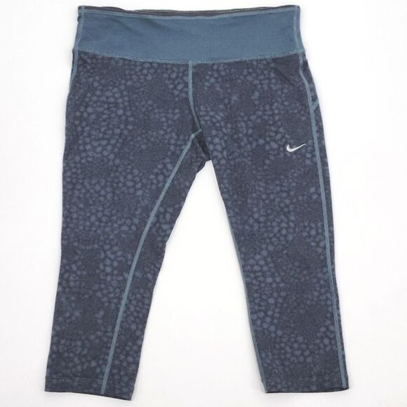 Nike ‘Epic Run’ Womens Medium Print Crop Athletic Leggings Black Gray Blue