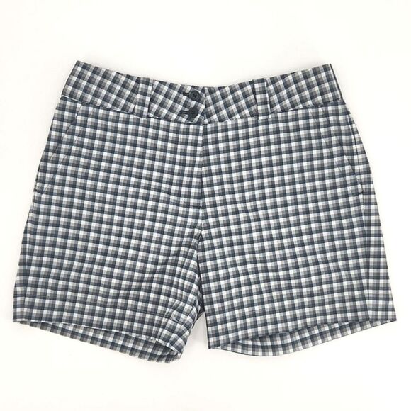 Nike Golf Dri Fit Flat Front Shorts Womens 6 Green Plaid Check Preppy