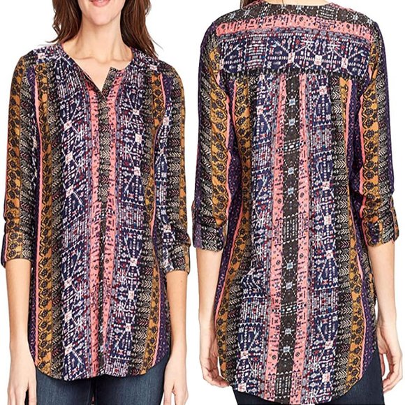 Nine West Lucy Long Sleeve Shirt Top Blouse Coffee Size Small Phoebe Buffay Boho