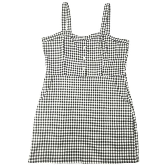 No Boundaries Button Front Pinafore Gingham Denim Skirt Overall Dress XXL 90s