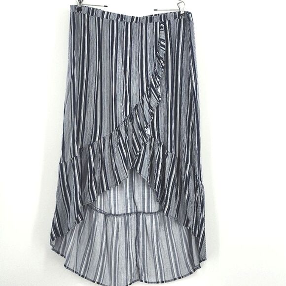 No Boundaries Midi Wrap Skirt Size XXL Blue Nautical Stripes Elastic Waistband