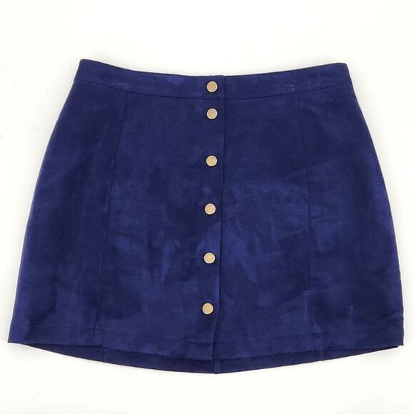 Old Navy A- Line Mini Skirt Women Size 12 Faux Suede Navy Blue Vegan Retro Style
