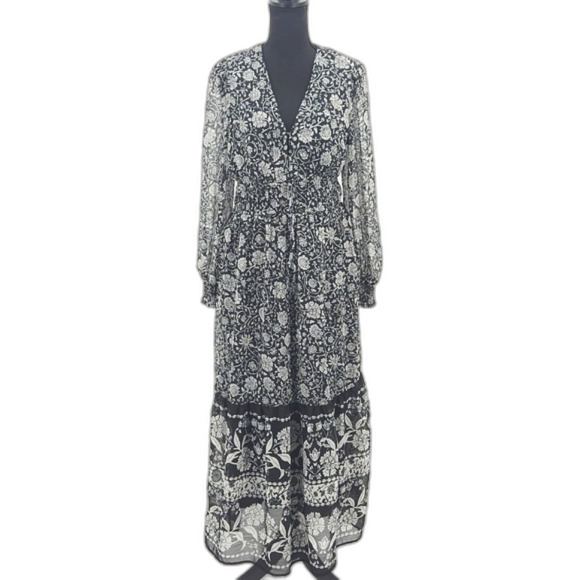 Old Navy Maxi Dress Women Medium Waist Defined Floral Print Smocked Boho Peasant