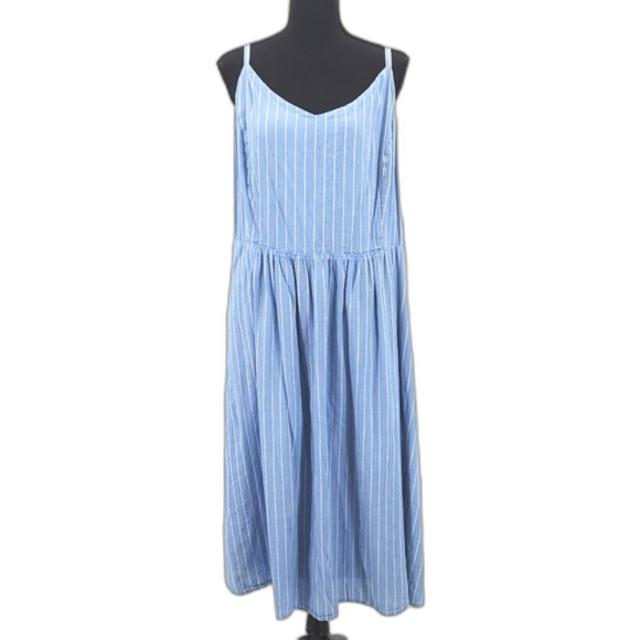 Old Navy Midi Cami Swing Dress Womens Size XXL Cotton Poplin Striped Vacation