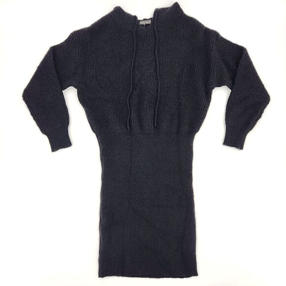 PRETTYGARDEN Pullover Sweater Dress Size Small Black Rib Knit Bodycon Hooded