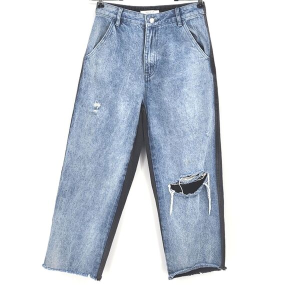 Pacsun 90s Jogger Jeans Size 26 Women Blue Black Colorblock Distressed High Rise