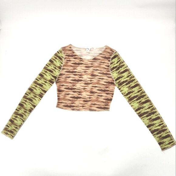 Pacsun Mesh Shirt Crop Top Womens Size Medium Sheer Tie Dye Rave Disco 70s Retro