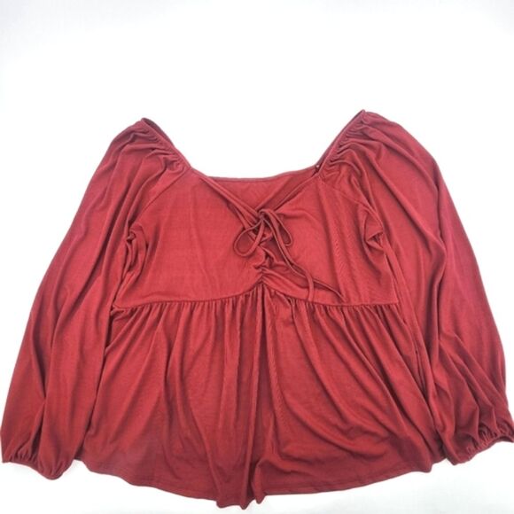 Peplum Blouse Tunic Top Womens Plus Size 5X Red Boho Cottegecore Peasant Prairie