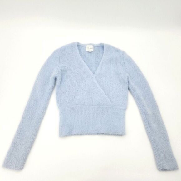 Pink Rose Fluffy Fuzzy Sweater Womens Size Large Powder Blue Y2K Rave Clueless