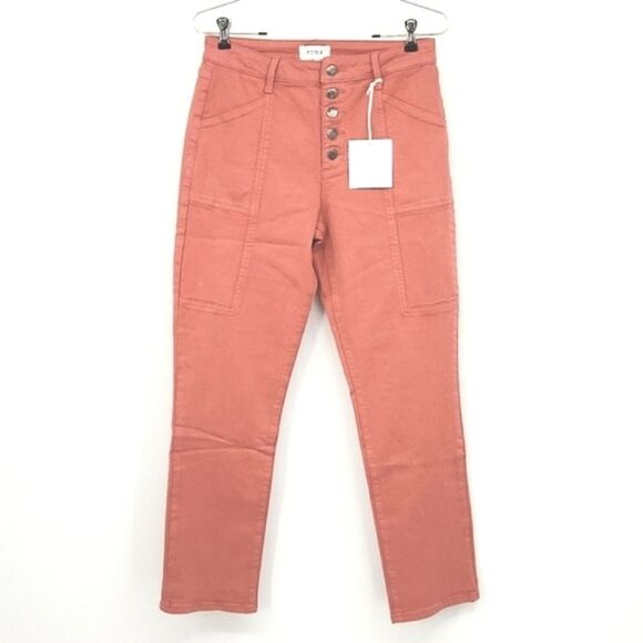 Pistola High Waist Rise Button Fly Straight Leg Denim Jeans Size 28 Red Rock