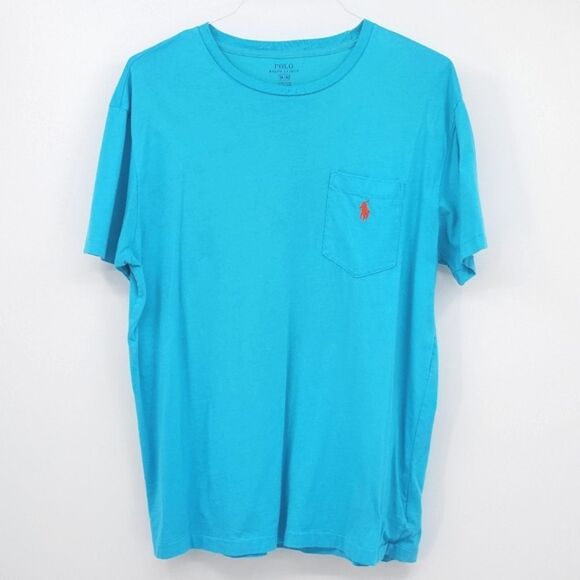 Polo Ralph Lauren Mens Blue T-Shirt Red Pony Logo Crew Neck Pocket Tee Medium