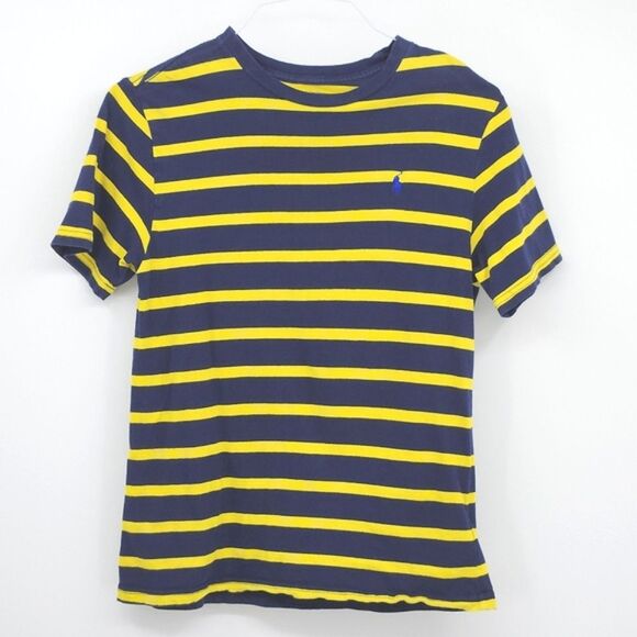 Polo Ralph Lauren Mens Blue Yellow Striped T-Shirt Pony Logo Crew Neck Tee Small