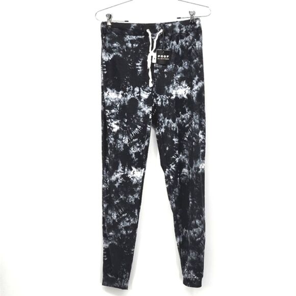 Poof Stretch Jogger Pants Tie Dye Print Women’s Small Black, Grey & White