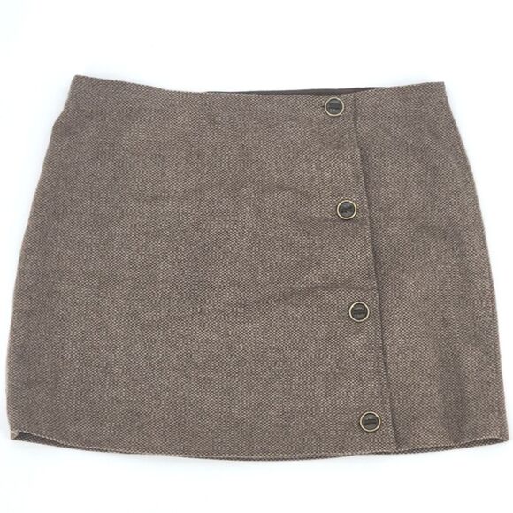 Prana Nicky Wool Blend Side Button True Wrap Skirt Size 10 Espresso Brown Tweed