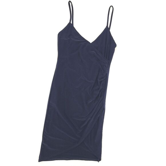 PrettyLittleThing Ruched Tulip Hem Spaghetti Strap Dress Size 4 Navy Blue