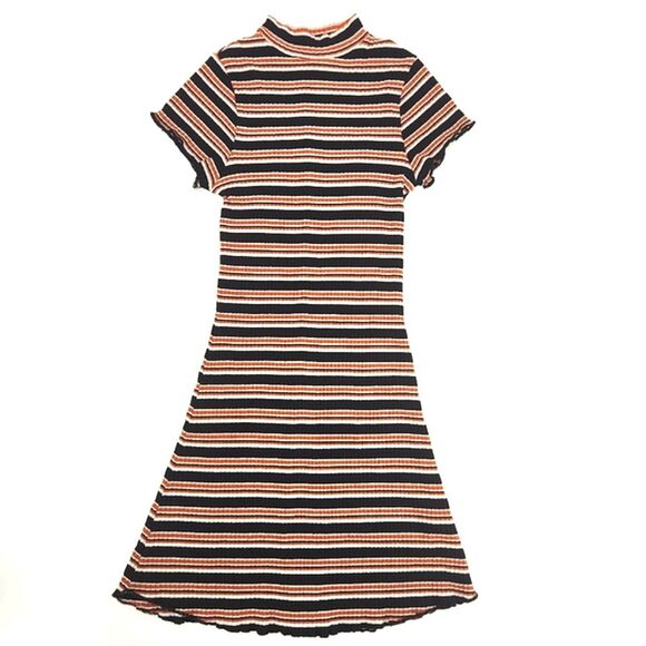 Primark Mini Dress Women’s Size 2 Mock Neck Scalloped Hem 90s Style Cap Sleeve