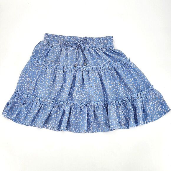 Princess Polly Ruffle Tiered Mini Skirt Womens Size 8 Blue White Dainty Floral