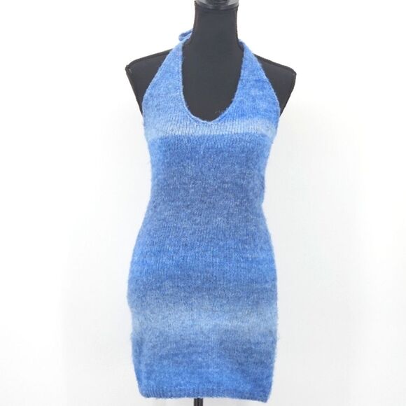 Princess Polly Sweater Dress Small Medium Ombre V Neck Halter Fuzzy Knit Y2K