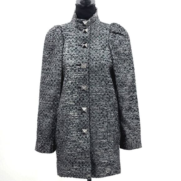 RACHEL Rachel Roy Metallic Silver Gray Mock Neck Tweed Peacoat Women’s Size 0