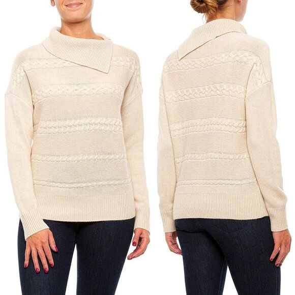 Rachel Zoe Women’s Split Neck Cable Cashmere Pullover Sweater Small