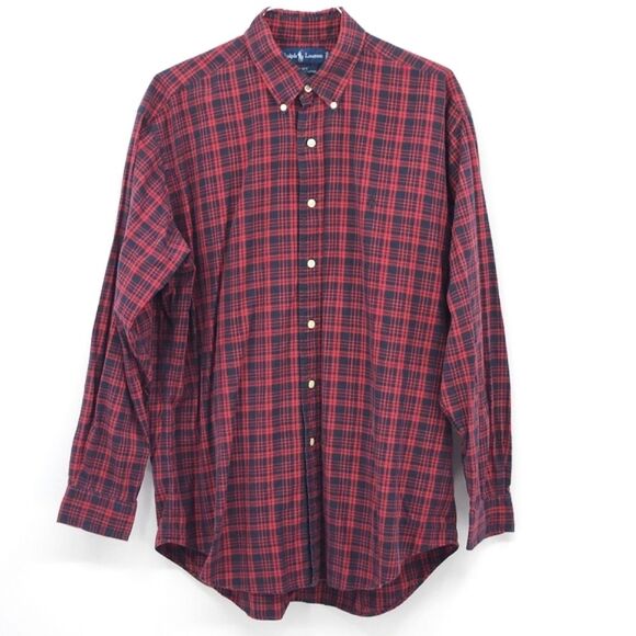 Ralph Lauren Blake Button Up Long Sleeve Cotton Shirt Mens Large Black Red Plaid
