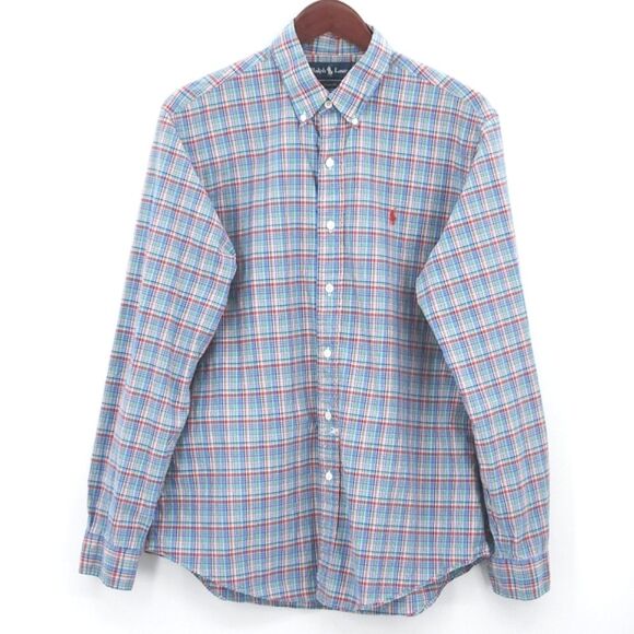 Ralph Lauren Shirt Mens Large Custom Fit Button Up Down Plaid Heritage Preppy