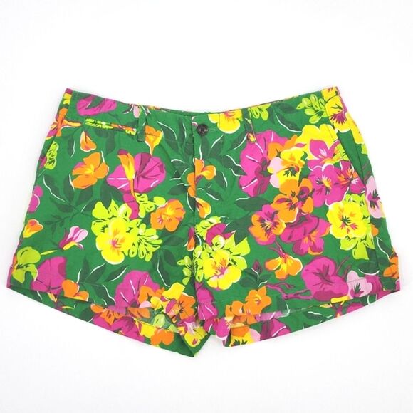 Ralph Lauren Sport Tropical Floral Print Flat Front Chino Shorts Womens Size 2