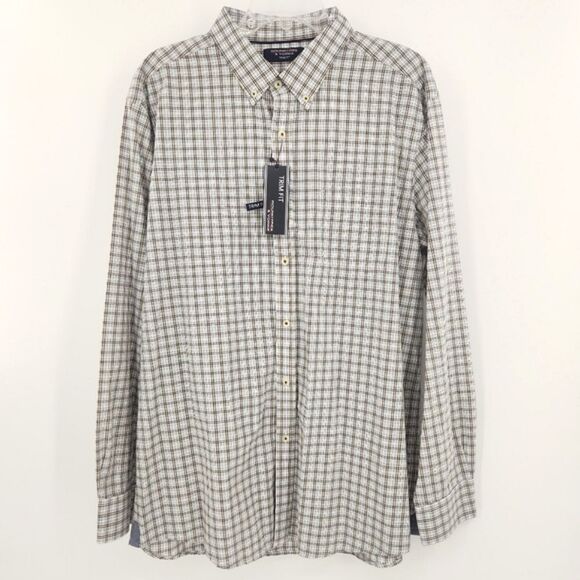 Roundtree York Button Up Shirt Mens XL Blue Yellow Plaid Trim Fit Work Office
