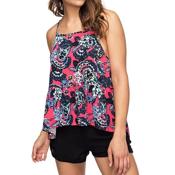 Roxy Fantasy Velvet Tribes Strappy Tropical Floral Flower Print Top Size Small
