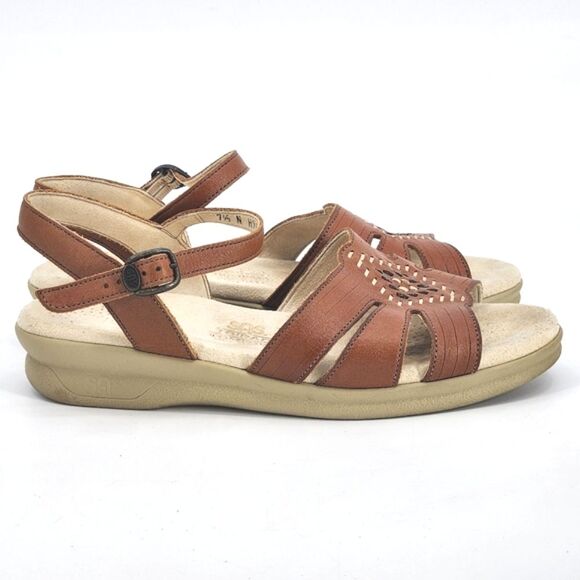 SAS Huarache Quarter Strap Sandals Women 7.5N Tan Brown Embroidery Granny Boho