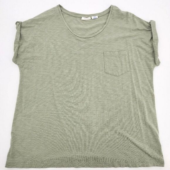 Sigrid Olsen Pocket Muscle Tee Womens Size XL Sage Green Goblincore Basic Norm